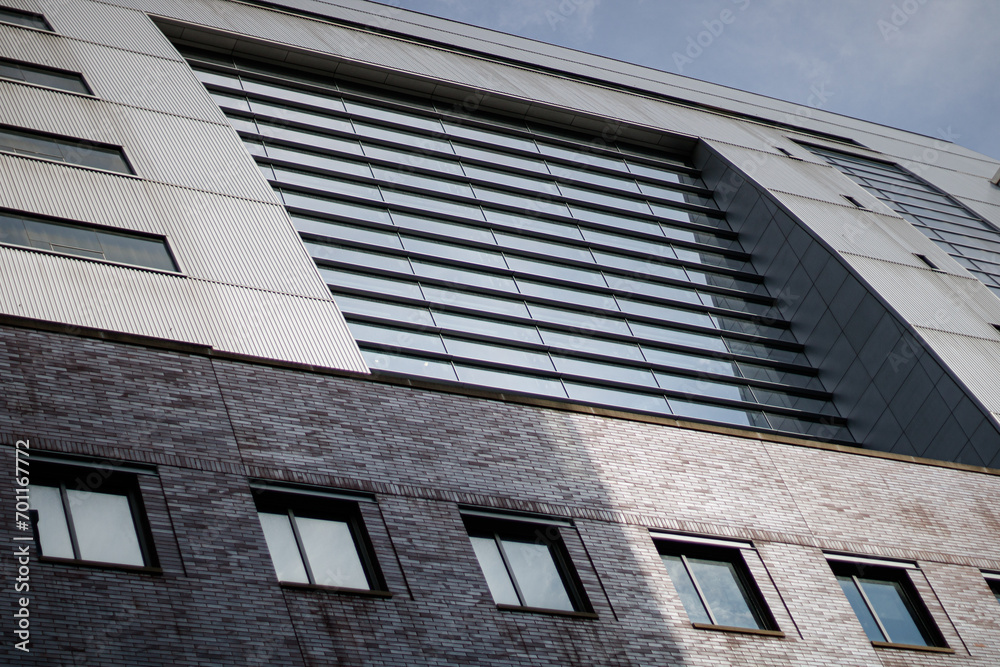 Modern Bricks and Glass , Bricks and Steel Texture on a Building Modern Bricks and Glass , Bricks and Steel Texture on a Building