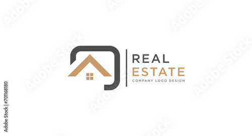 Black and Gold Real Estate Logo Image on White Background. Flat Vector Logo Design Template Element for Construction Architecture Building Logos.