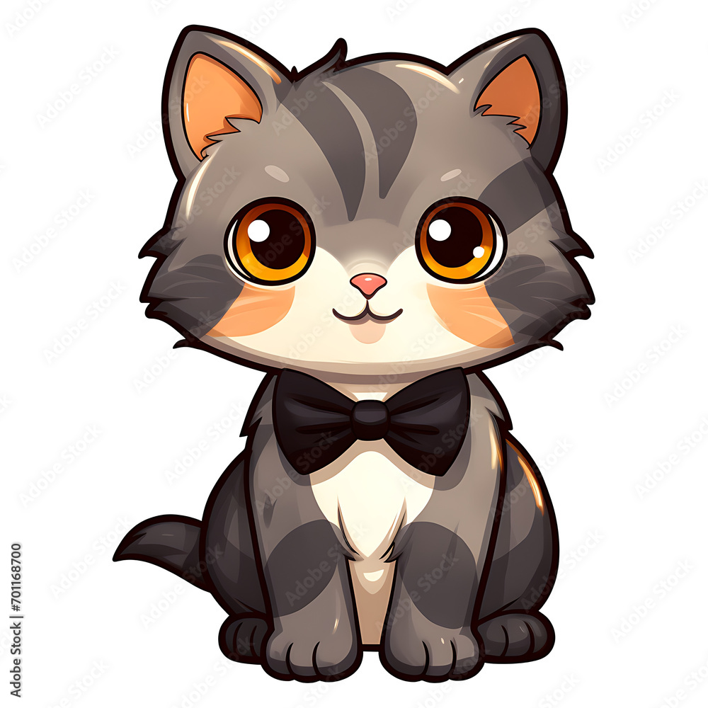Fototapeta premium adorable kitten wearing bowtie clipart kids illustration for sticker design with transparent background