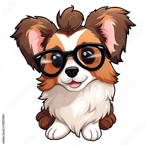 cute dog wearing glasses clipart kids illustration for sticker design with transparent background