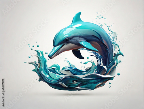 A mascot logo dolphin blue silhouette on white background.