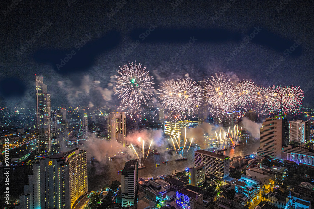 Fireworks countdown for the 2024 New Year festival. In the middle of
