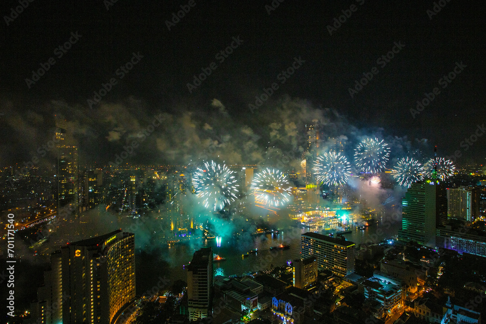 Fireworks countdown for the 2024 New Year festival. In the middle of
