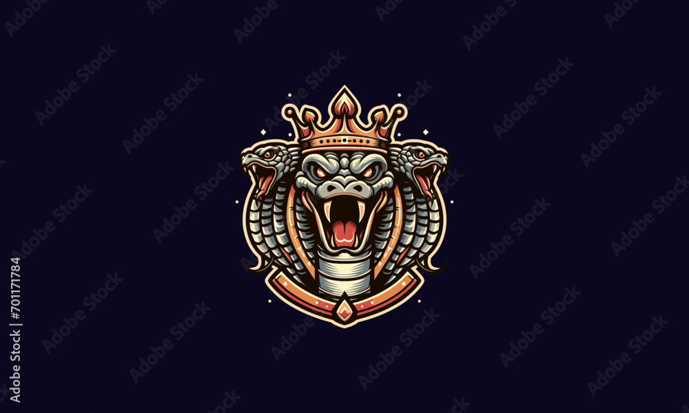 Obraz premium face cobra angry wearing crown and shield vector logo design