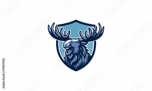 head moose with shield vector mascot design