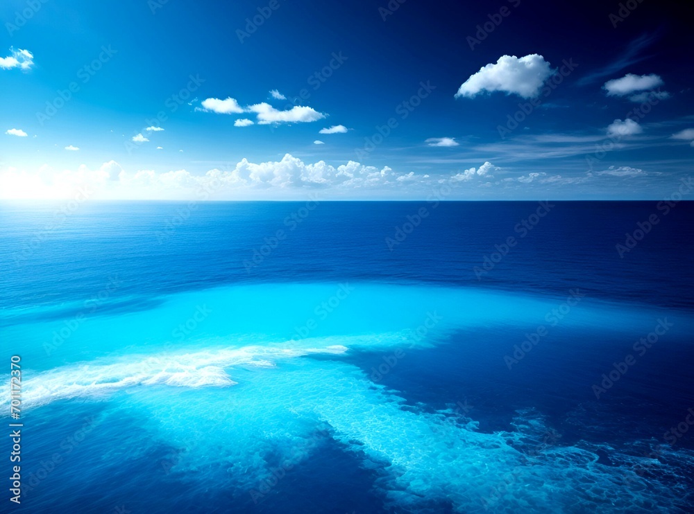 Fototapeta premium Big beautiful sea with beautiful clouds sky and single blue water