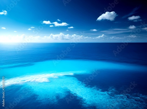 Big beautiful sea with beautiful clouds sky and single blue water © Roshan