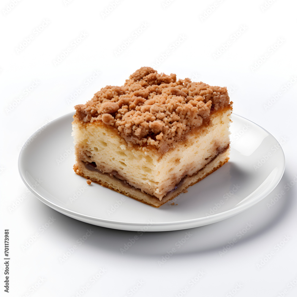 Coffee cake on a white plate with a white background Coffee cake on a white plate with a white background