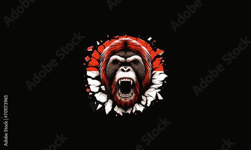 head orangutan angry with flag indonesia vector artwork design