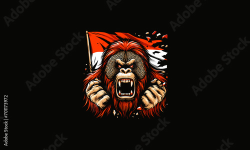 head orangutan angry with flag indonesia vector artwork design