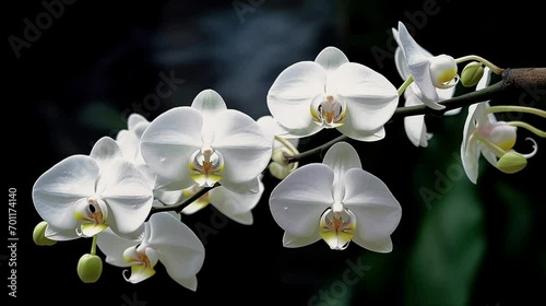 Natural white orchid flower blooming seamless video close-up photo