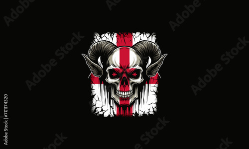 head skull with horn angry with england flag vector artwork design