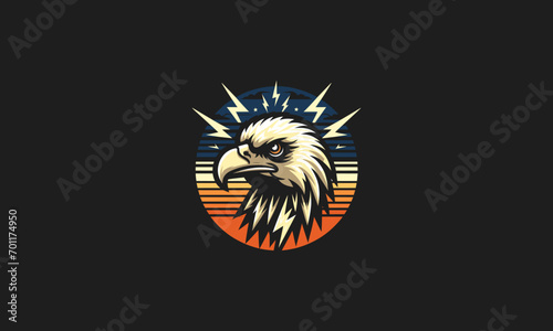 head vulture and lightning vector logo flat design