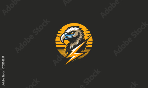 head vulture and lightning vector logo flat design
