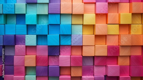 Colorful wooden cubes in a row. Abstract background and texture.