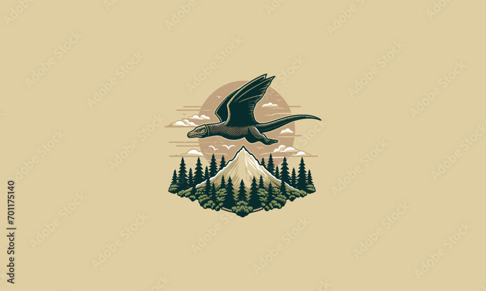 Obraz premium flying dragon on mountain forest vector flat design