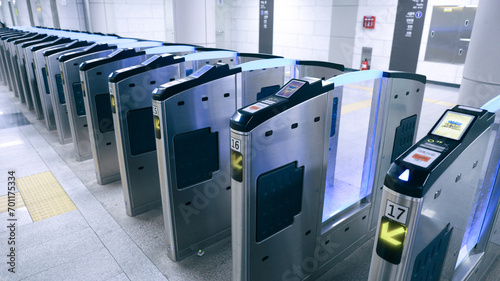 Ticket gates or barriers in subway station in Seoul, South Korea, filter effect photo
