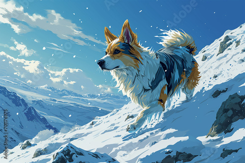 illustration of a dog in the snow