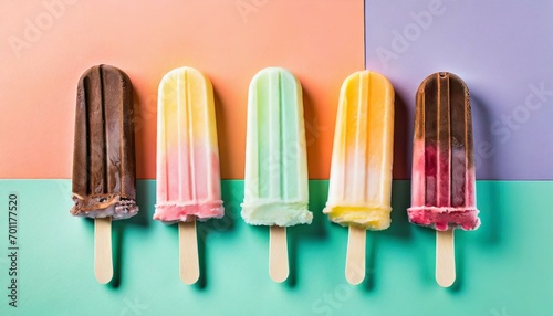 Summer Treats  Vibrant Ice Cream Sticks on Pastel Background