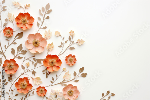 Paper cut flowers and leaves  Fresh spring nature background. Floral banner  poster  flyer template with copy space.