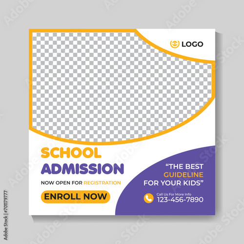 Creative modern school admission education social media post design template