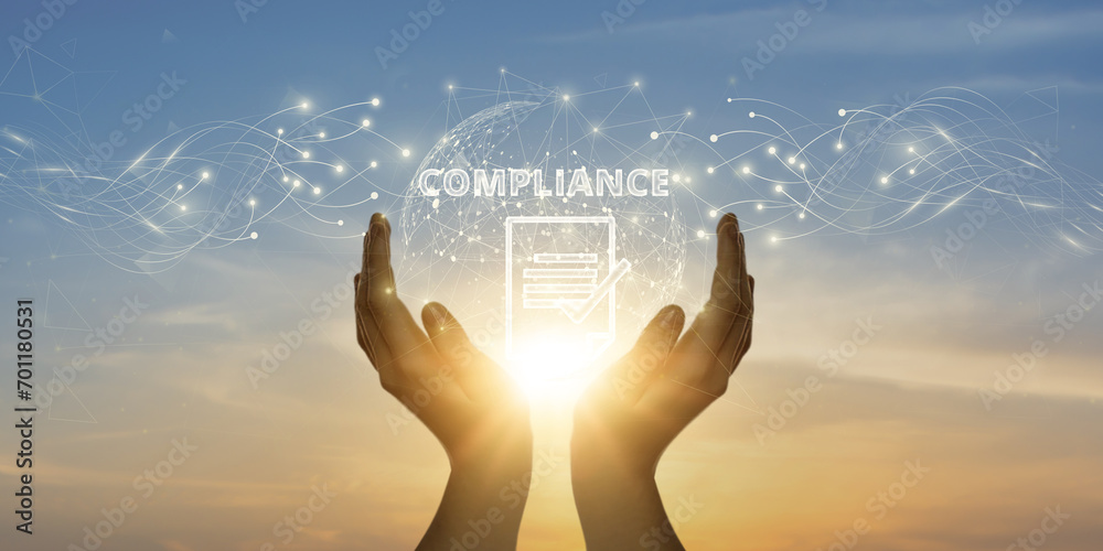 Business, Technology, and the Dynamics of Compliance Rules, Laws, and Policies. Navigating the Regulatory Landscape - obrazy, fototapety, plakaty 