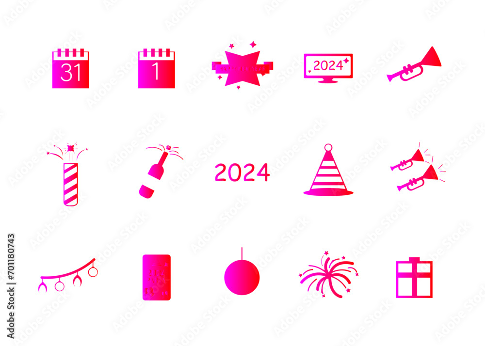 New Year Icon Collection Vector