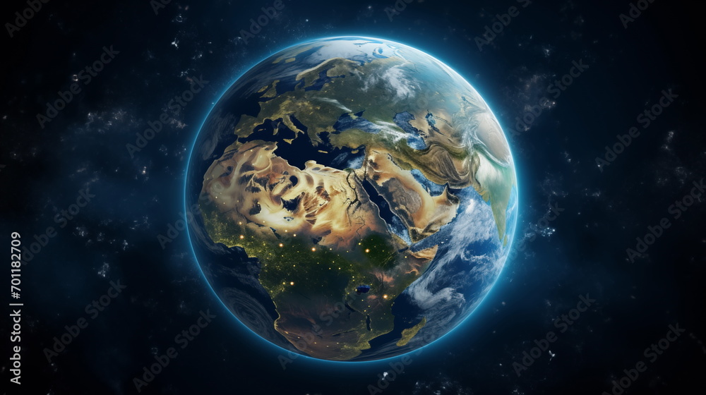 Fototapeta premium Earth planet in outer space. Solar system element. Satellite photo. Generated AI. 