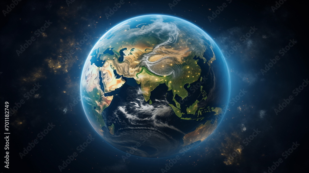 Obraz premium Earth planet in outer space. Solar system element. Satellite photo. Generated AI.