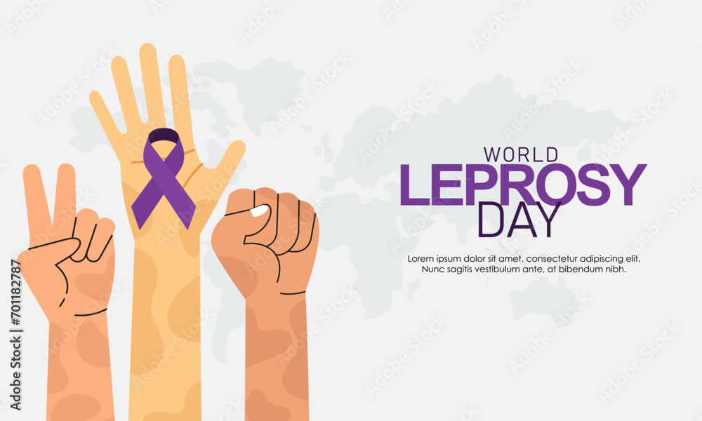Fototapeta premium World Leprosy Day Awareness Month with Hands and a Purple Ribbon Vector Illustration