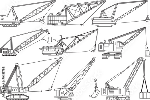 Dragline Excavator SVG Outline, Dragline Excavator Vector Art