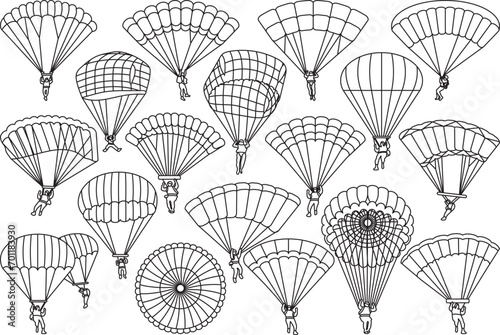 Paratroopers SVG Outline, Paratroopers Vector Art