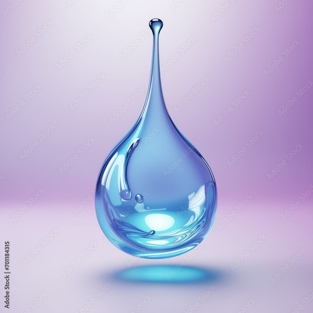Blue water drop isolated on purple background. 3d render illustration. Blue water drop isolated on purple background. 3d render illustration.