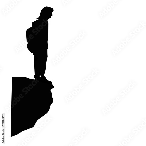Silhouette Of Man Standing on Top Of a Mountain Rock Cliff 