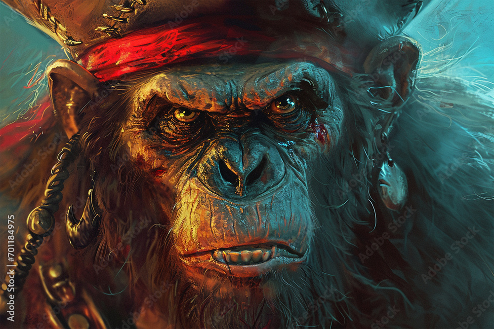 Naklejka premium zombie monkey pirate illustration