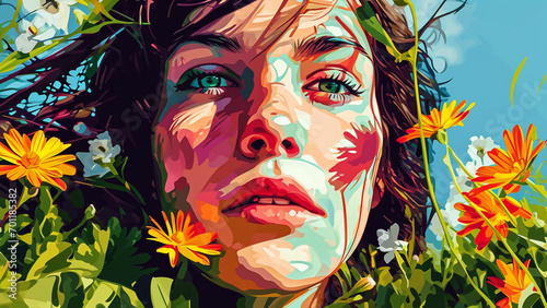 Vibrant Harmony Pop Art Self-Portrait in Nature