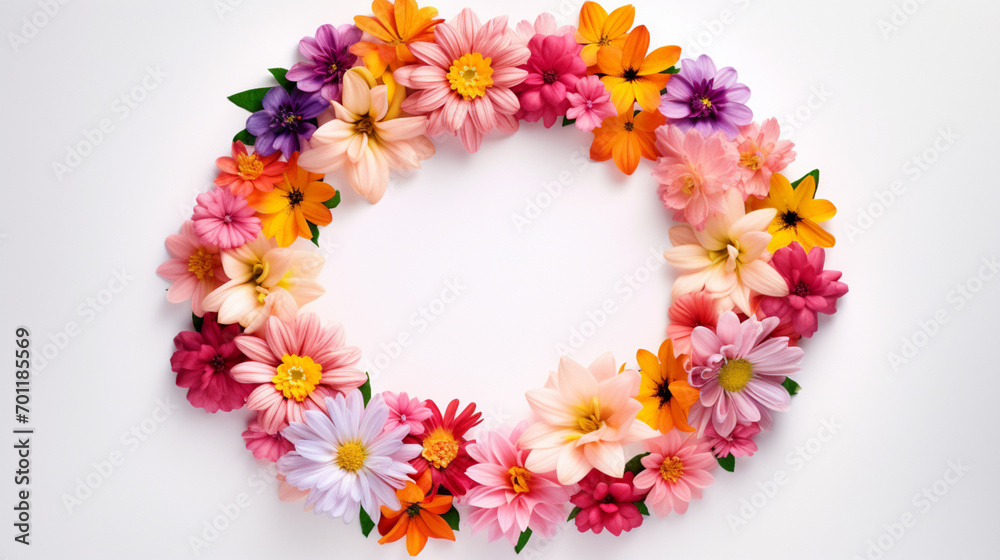 A circle of colorful flowers isolated over white A circle of colorful flowers isolated over white