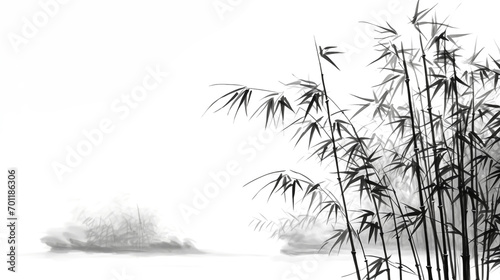 chinese bamboo ink painting, black line art on white background