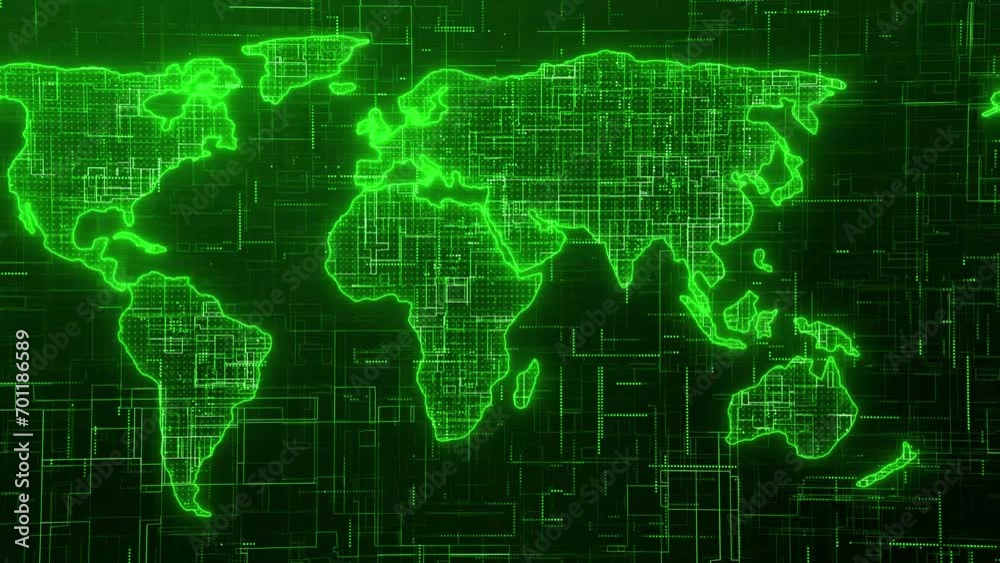 Green glowing technology earth map animation Green glowing technology earth map animation