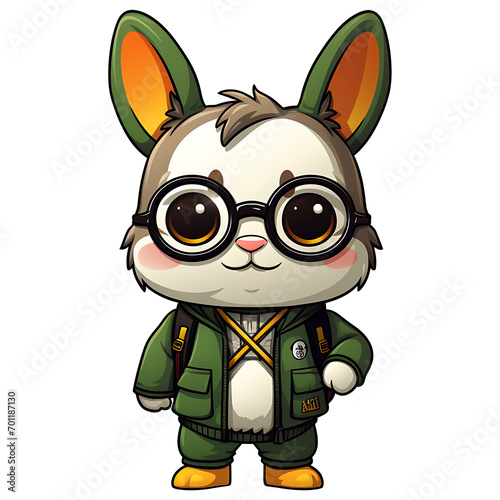 cute rabbit wearing glasses and backpack clipart kids illustration with transparent background