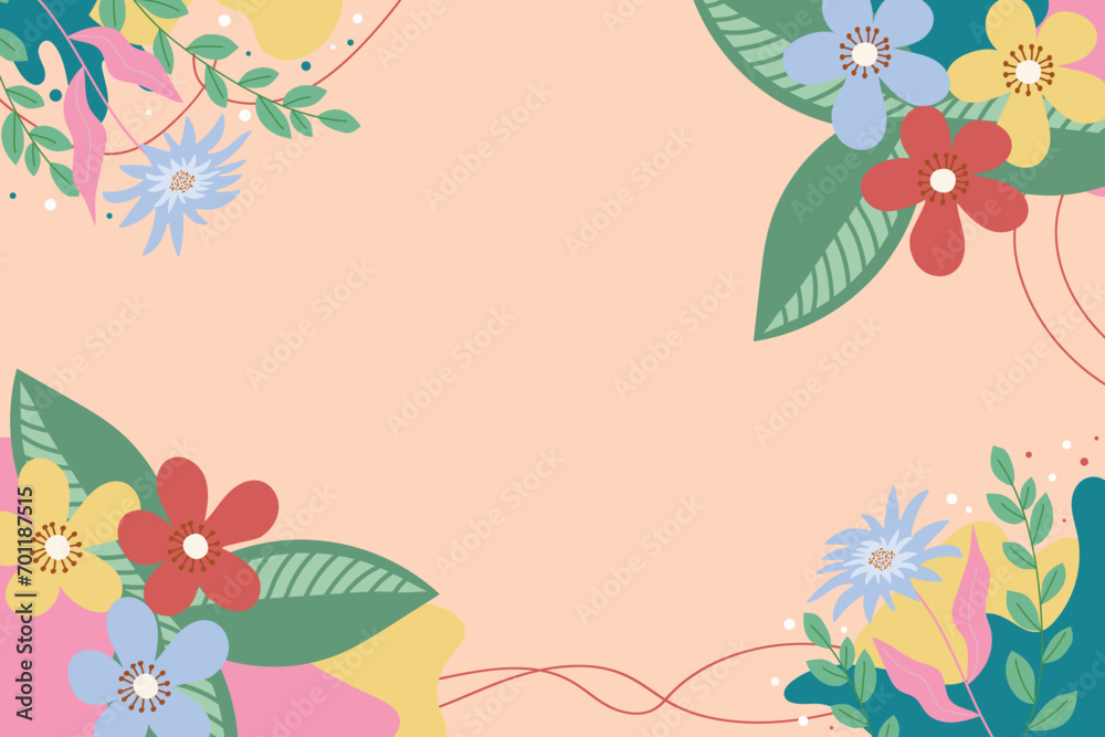 Floral background with abstract bright flowers. Design for postcard, banner, cover.