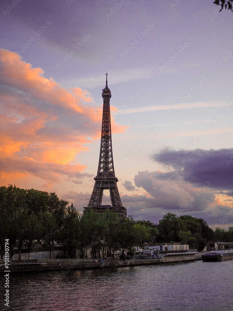 Paris at sunset pink and purple