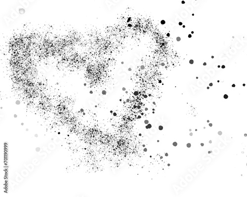 Abstract ink splatter on white background with heart shape