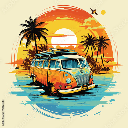 car on the beach, Vector, art, illustration, T-shirt, design