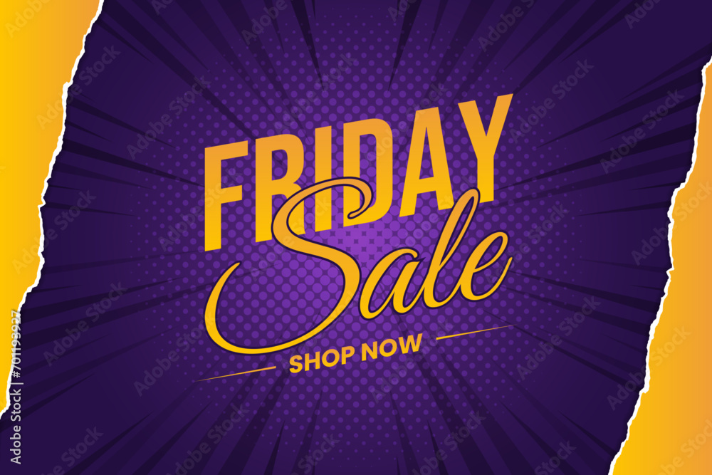 Fototapeta premium comic style promotional banner of friday sale with torn paper vector