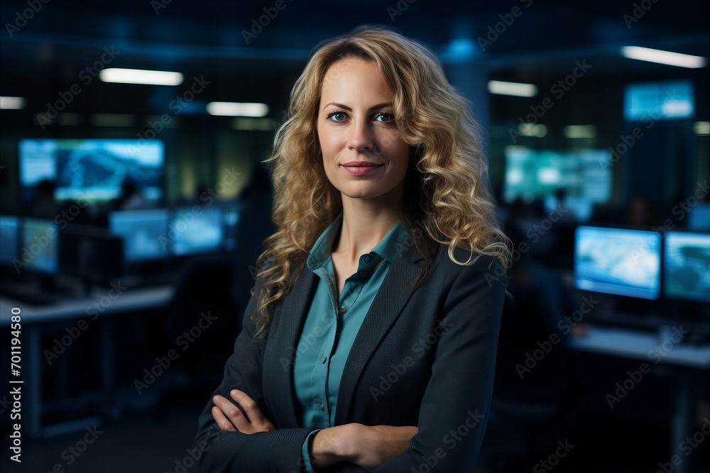 Portrait of a beautiful businesswoman standing in front of her computer. Portrait of a beautiful businesswoman standing in front of her computer.