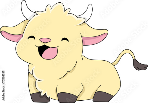 fat kid goat is sitting waiting for food to come