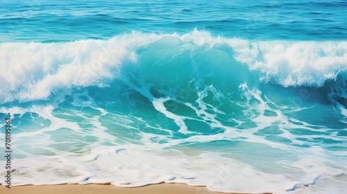 Calm turquoise ocean waves, virgin beach sand. Banner on the theme of summer holidays.