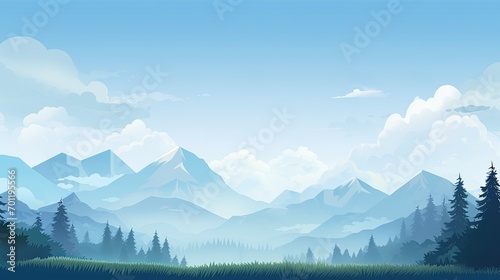 flat illustration of forests and mountains with a cool spring feel