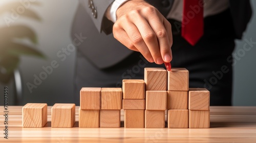 2025 success Growth business concept. hand man flip wooden cube 2025 strategy growth target to make business or industry have high profit ,success, performance, benefit, leader, opportunity, teamwork